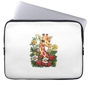 Giraffe Aardbeien en Bloemen Grafisch Cute Gira Laptop Sleeve