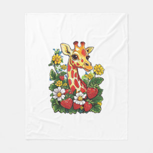 Giraffe Aardbeien en Bloemen Graphic Schattige Gir Fleece Deken