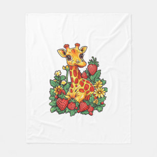 Giraffe Aardbeien en Bloemen Graphic Schattige Gir Fleece Deken