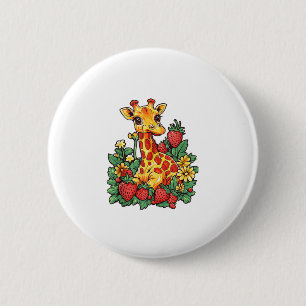 Giraffe Aardbeien en Bloemen Graphic Schattige Gir Ronde Button 5,7 Cm