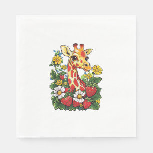 Giraffe Aardbeien en Bloemen Graphic Schattige Gir Servet