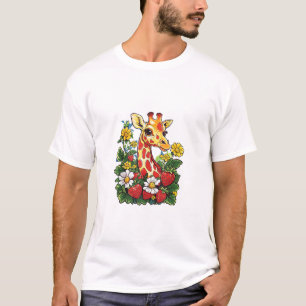 Giraffe Aardbeien en Bloemen Graphic Schattige Gir T-shirt
