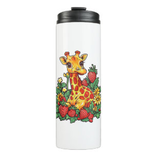 Giraffe Aardbeien en Bloemen Graphic Schattige Gir Thermosbeker