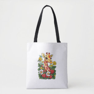 Giraffe Aardbeien en Bloemen Graphic Schattige Gir Tote Bag