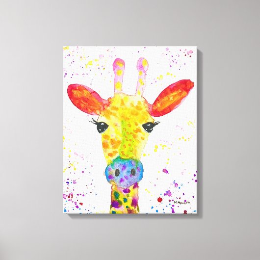 Giraffe Abstracte Dieren Wild Leuke Kunst Regenboo Canvas Afdruk (Voorkant)