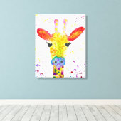 Giraffe Abstracte Dieren Wild Leuke Kunst Regenboo Canvas Afdruk (Insitu (Houten vloer))