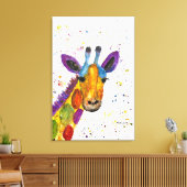 Giraffe Abstracte Dieren Wild Leuke Kunst Regenboo Canvas Afdruk (Insitu (Woonkamer))