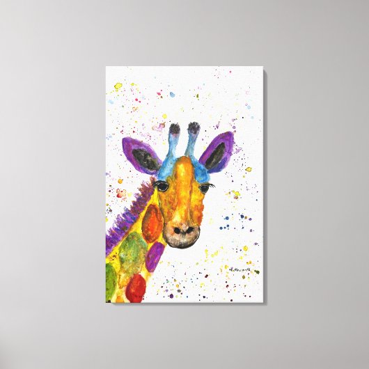Giraffe Abstracte Dieren Wild Leuke Kunst Regenboo Canvas Afdruk (Voorkant)