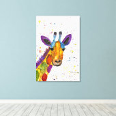Giraffe Abstracte Dieren Wild Leuke Kunst Regenboo Canvas Afdruk (Insitu (Houten vloer))