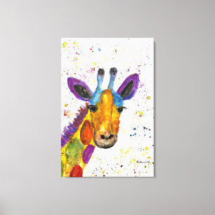 Giraffe Abstracte Dieren Wild Leuke Kunst Regenboo Canvas Afdruk