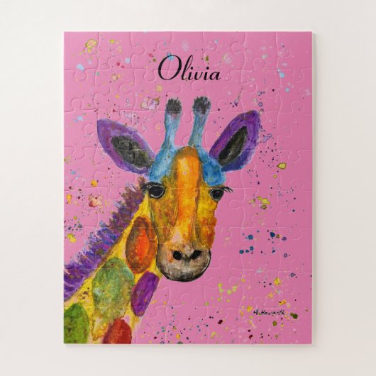 Giraffe Abstracte Dieren Wild Leuke Kunst Regenboo Legpuzzel (Verticaal)