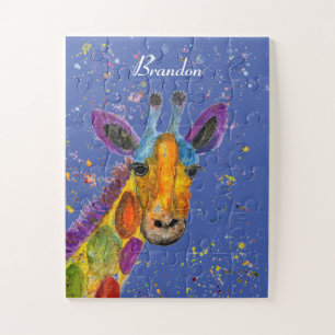 Giraffe Abstracte Dieren Wild Leuke Kunst Regenboo Legpuzzel