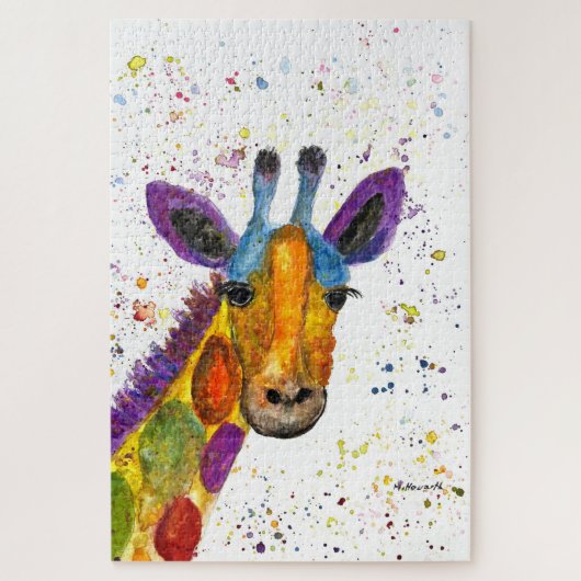 Giraffe Abstracte Dieren Wild Leuke Kunst Regenboo Legpuzzel (Verticaal)