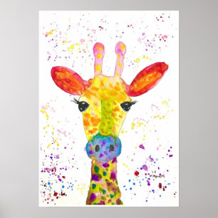 Giraffe Abstracte Dieren Wild Leuke Kunst Regenboo Poster