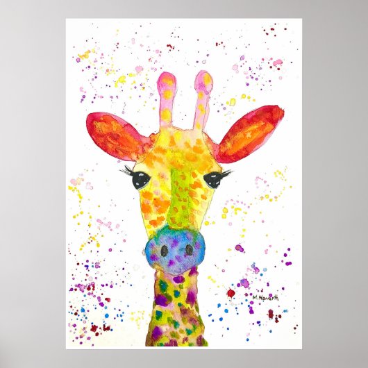 Giraffe Abstracte Dieren Wild Leuke Kunst Regenboo Poster (Voorkant)