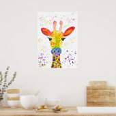 Giraffe Abstracte Dieren Wild Leuke Kunst Regenboo Poster (Keuken)