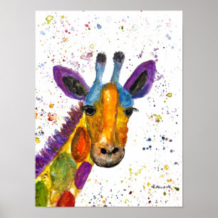 Giraffe Abstracte Dieren Wild Leuke Kunst Regenboo Poster