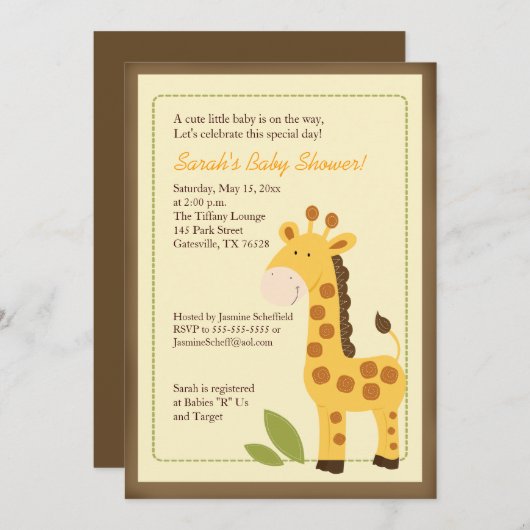 Giraffe Adventure 5x7 Baby shower Uitnodiging (Voorkant / Achterkant)