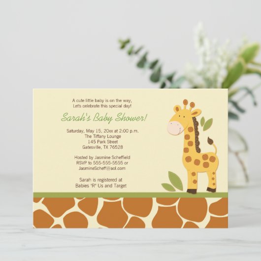 Giraffe Adventure 5x7 Baby shower Uitnodiging (Staand voorkant)