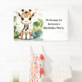 Giraffe Adventure Waterverf Safari Verjaardag Spandoek (Insitu)