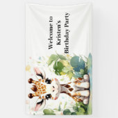 Giraffe Adventure Waterverf Safari Verjaardag Spandoek (Verticaal)