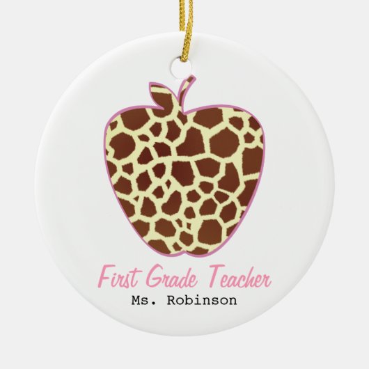 Giraffe Afdrukken Apple First Grade Teacher Keramisch Ornament (Voorkant)
