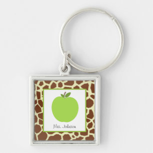 Giraffe afdrukken en groene Apple-docent op maat Sleutelhanger