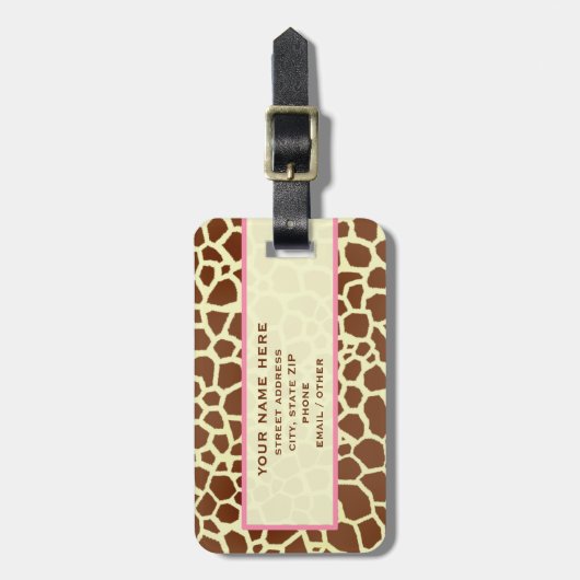 Giraffe Afdrukken en roze Bagagelabel (Voorkant verticaal)