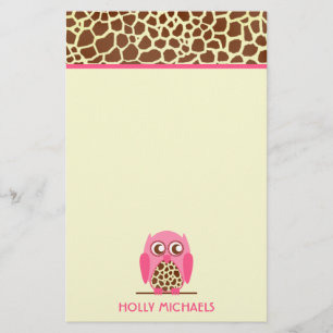 Giraffe Afdrukken en Roze Owl Stationery Briefpapier