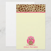 Giraffe Afdrukken en Roze Owl Stationery Briefpapier (Voorkant / Achterkant)