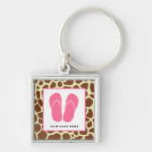 Giraffe Afdrukken en roze Teenslippers op maat Sleutelhanger (Voorkant)