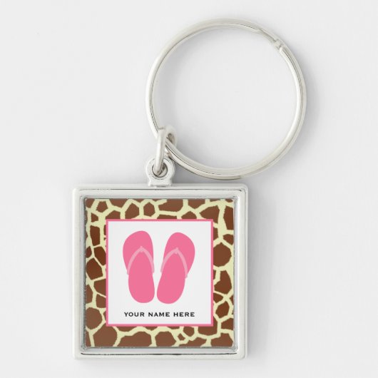 Giraffe Afdrukken en roze Teenslippers op maat Sleutelhanger (Voorkant)