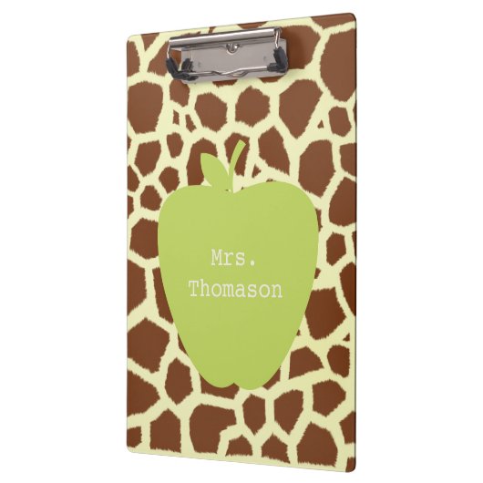 Giraffe Afdrukken Groen Apple Teacher Klembord (Links)