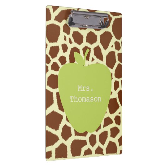 Giraffe Afdrukken Groen Apple Teacher Klembord (Rechts)