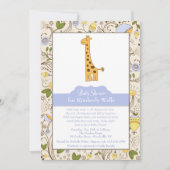 Giraffe Afdrukken in blauwe uitnodiging (Voorkant)