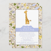 Giraffe Afdrukken in blauwe uitnodiging (Voorkant / Achterkant)