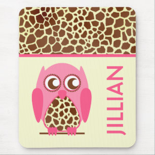 Giraffe Afdrukken & Roze Owl Aangepaste Mousepad Muismat