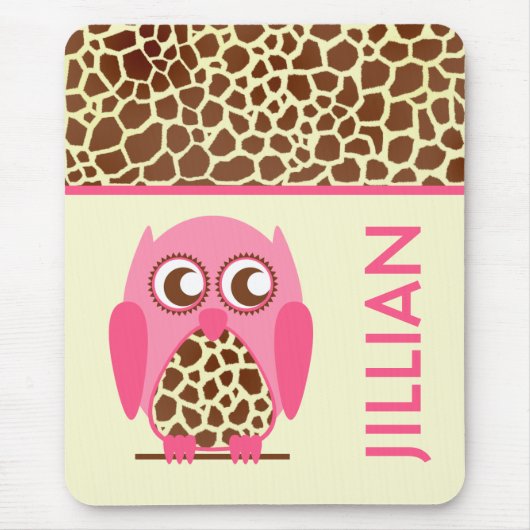 Giraffe Afdrukken & Roze Owl Aangepaste Mousepad Muismat (Voorkant)