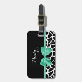 Giraffe Afdrukmint Groene Bow met naam Bagagelabel (Voorkant verticaal)
