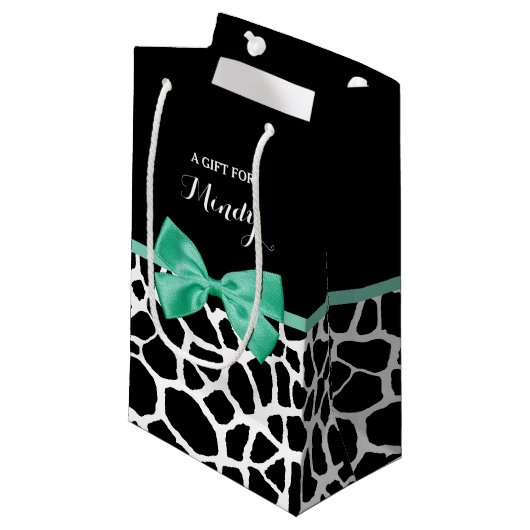  Giraffe Afdrukmint Groene Bow met naam Klein Cadeauzakje (Voorkant Gekanteld)