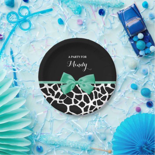  Giraffe Afdrukmint Groene Bow met naam Papieren Bordje (Feest)