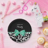 Giraffe Afdrukmint Groene Bow met naam Papieren Bordje (Feest)