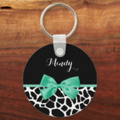 Giraffe Afdrukmint Groene Bow met naam Sleutelhanger (Voorkant)