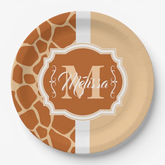 Giraffe Afdrukmonogram Papieren Bordje (Voorkant)