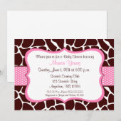 Giraffe Afdrukroze Baby shower Uitnodiging (Voorkant / Achterkant)