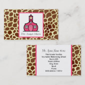 Giraffe Afdrukroze Schoolhouse leraar Visitekaartje (Voorkant / Achterkant)