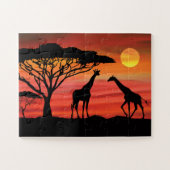 Giraffe-Afrikaans zonsonderstel Legpuzzel (Horizontaal)