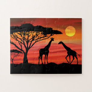 Giraffe-Afrikaans zonsonderstel Legpuzzel