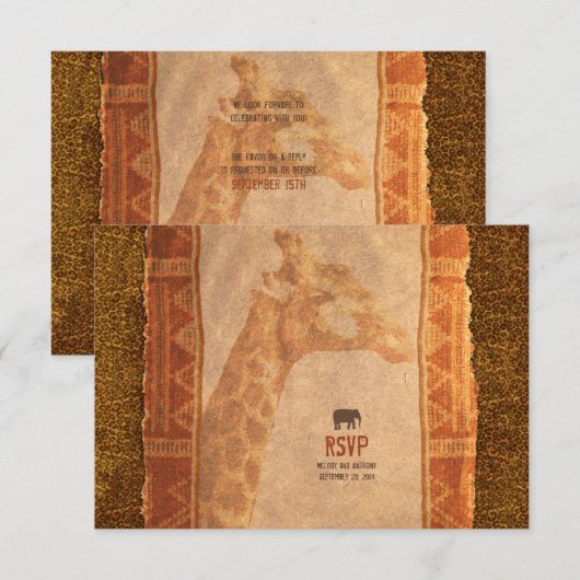 Giraffe Afrikaanse Safari Bruiloft RSVP Antwoordka (Voorkant / Achterkant)