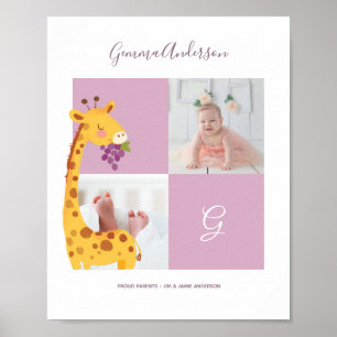 Giraffe Alphabet Monogram Cute Baby shower Poster
